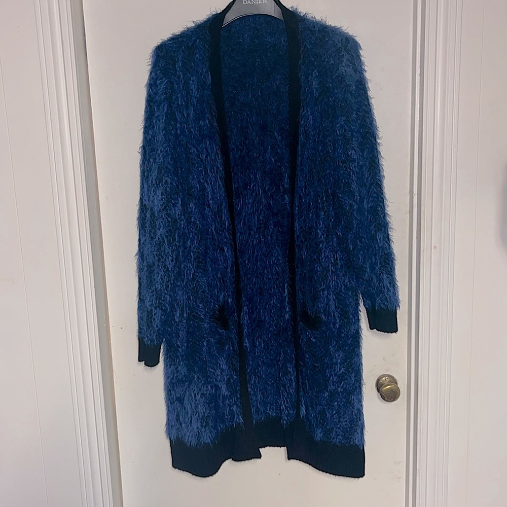 Fluffy blue maxi cardigan